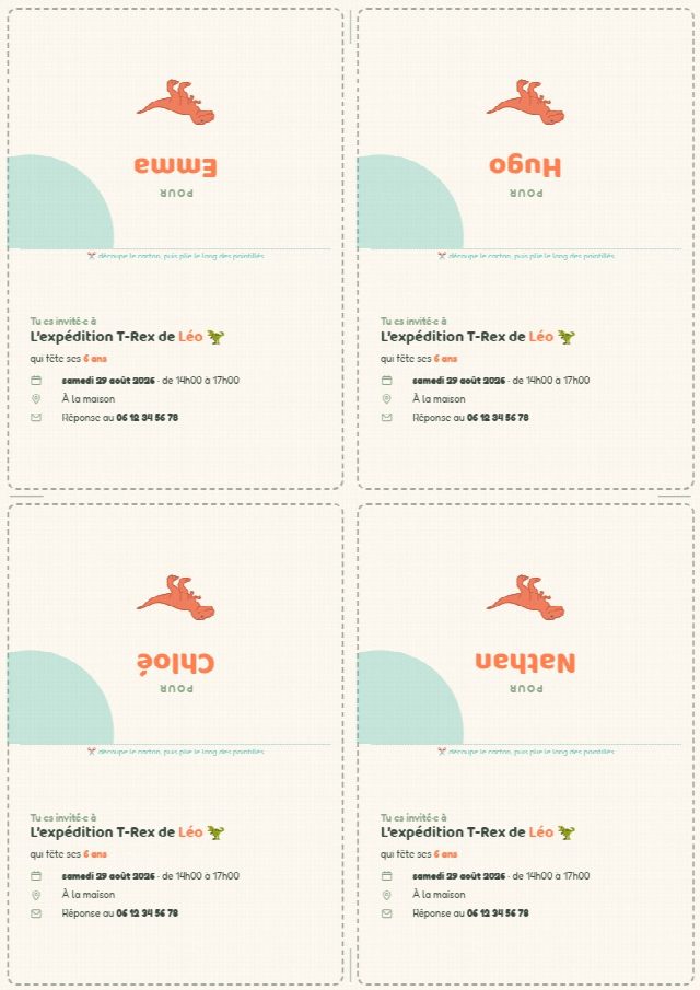Invitations personnalisées au prénom de chaque invité(e)