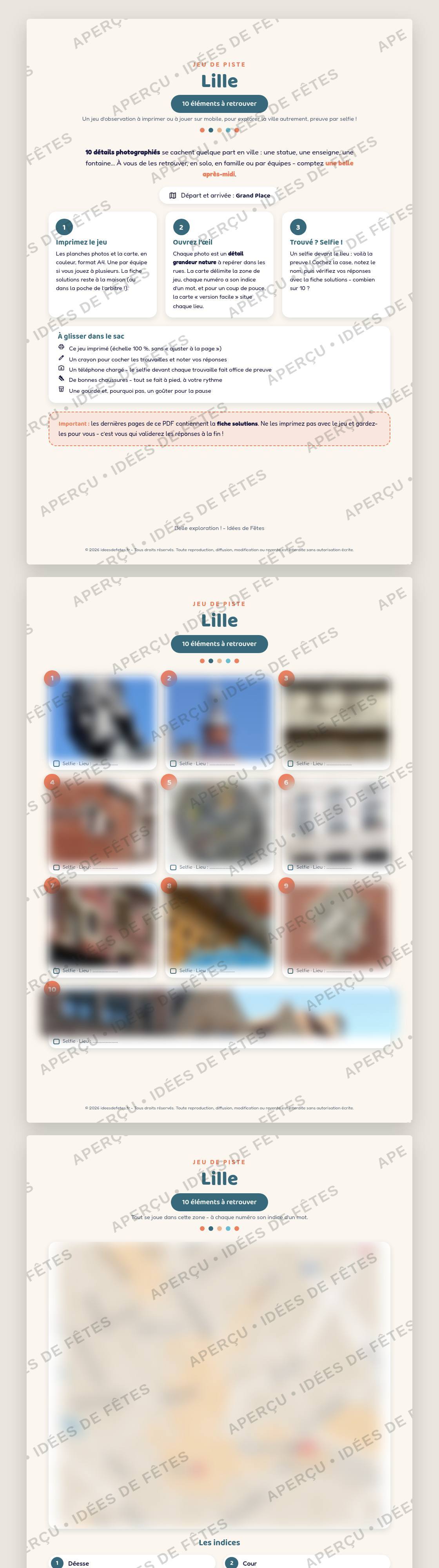 Aperçu du livret du jeu de piste à Lille à imprimer (1/2)