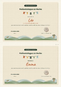 Diplômes dinosaures à imprimer, un diplôme au prénom de chaque enfant