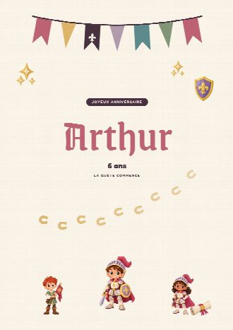 Affiche d’anniversaire chevaliers à imprimer, « Joyeux anniversaire » au prénom de l’enfant