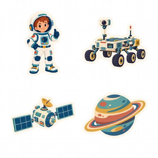 Quatre petites figurines astronaute à imprimer, à planter autour du gâteau ou dans des cupcakes