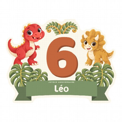 Cake topper dinosaures à imprimer au prénom et à l’âge de l’enfant, découpé et prêt à planter