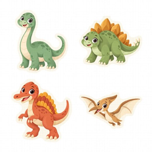 Quatre petits pics dinosaures à imprimer, à planter autour du gâteau ou dans des cupcakes