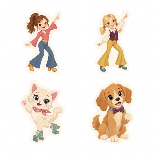 Quatre petites figurines disco à imprimer, à planter autour du gâteau ou dans des cupcakes