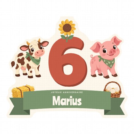 Cake topper ferme à imprimer au prénom et à l’âge de l’enfant, découpé et prêt à planter