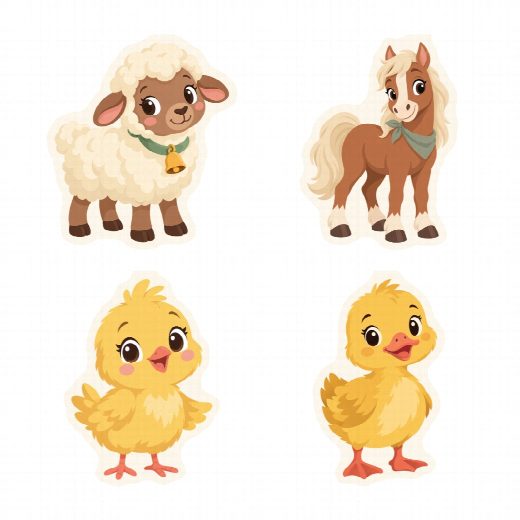 Quatre petites figurines ferme à imprimer, à planter autour du gâteau ou dans des cupcakes