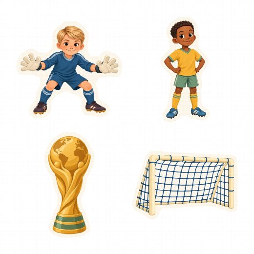 Quatre petites figurines football à imprimer, à planter autour du gâteau ou dans des cupcakes