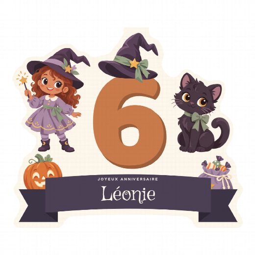 Cake topper Halloween à imprimer au prénom et à l’âge de l’enfant, découpé et prêt à planter