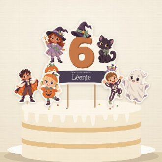 Gâteau d’Halloween décoré du cake topper au prénom et de ses quatre petits pics à imprimer
