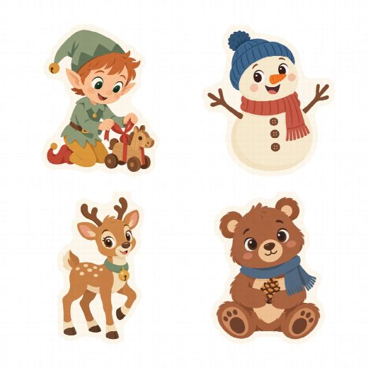 Quatre petites figurines Noël à imprimer, à planter autour du gâteau ou dans des cupcakes