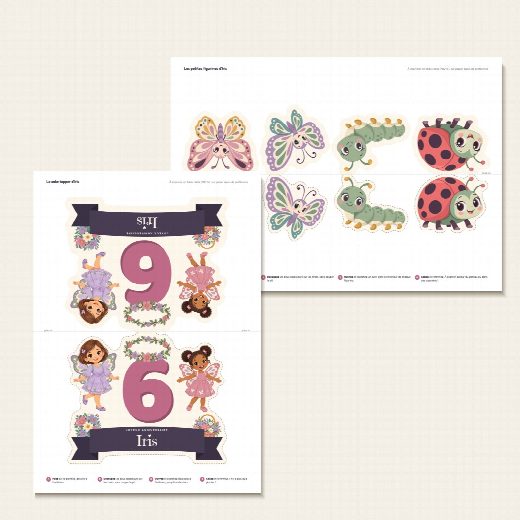 Feuille A4 du cake topper papillon à imprimer, recto verso de part et d’autre du pli