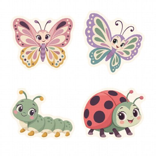 Quatre petites figurines papillon à imprimer, à planter autour du gâteau ou dans des cupcakes