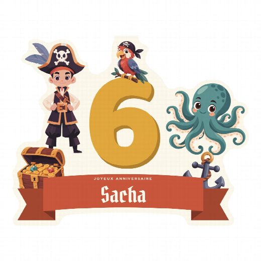 Cake topper pirates à imprimer au prénom et à l’âge de l’enfant, découpé et prêt à planter