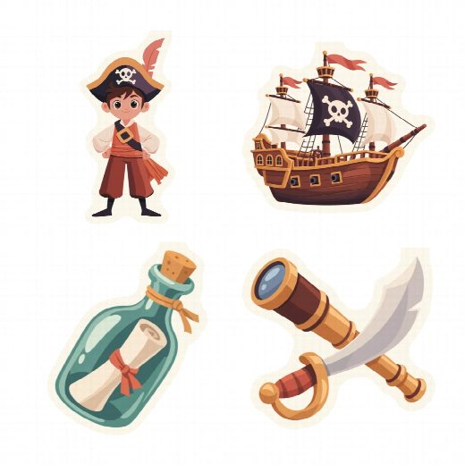 Quatre petits pics pirates à imprimer, à planter autour du gâteau ou dans des cupcakes