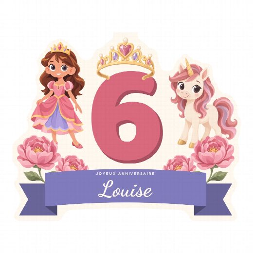 Cake topper princesses à imprimer au prénom et à l’âge de l’enfant, découpé et prêt à planter