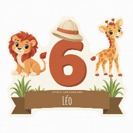 Cake topper safari à imprimer au prénom et à l’âge de l’enfant, découpé et prêt à planter