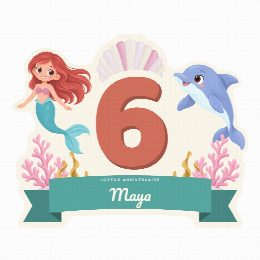 Cake topper sirènes à imprimer au prénom et à l’âge de l’enfant, découpé et prêt à planter