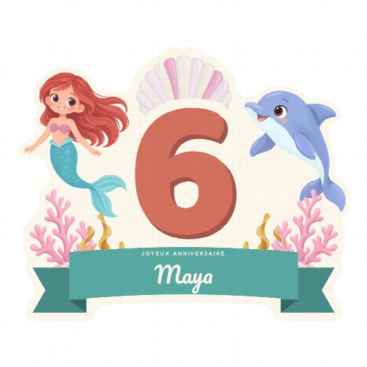 Cake topper sirènes à imprimer au prénom et à l’âge de l’enfant, découpé et prêt à planter