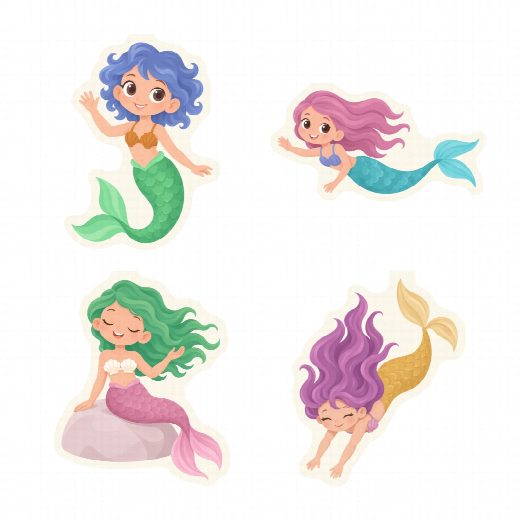 Quatre petits pics sirènes à imprimer, à planter autour du gâteau ou dans des cupcakes