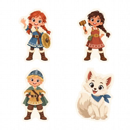 Quatre petits pics vikings à imprimer, à planter autour du gâteau ou dans des cupcakes