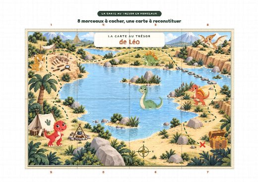 Carte au trésor dinosaures à imprimer et à reconstituer, un morceau par cachette