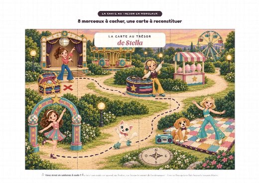 Carte au trésor disco à imprimer et à reconstituer, un morceau par cachette