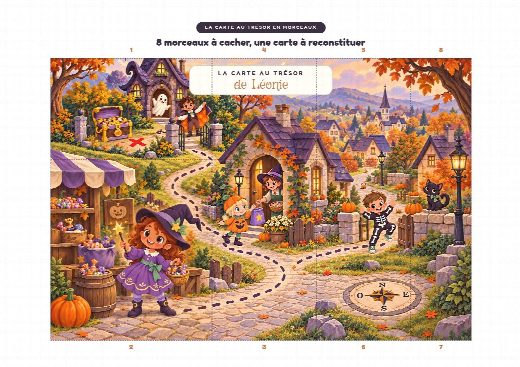 Carte au trésor Halloween à imprimer et à reconstituer, un morceau par cachette