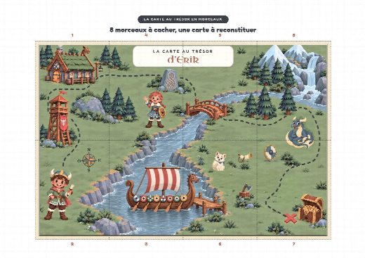 Carte au trésor vikings à imprimer et à reconstituer, un morceau par cachette