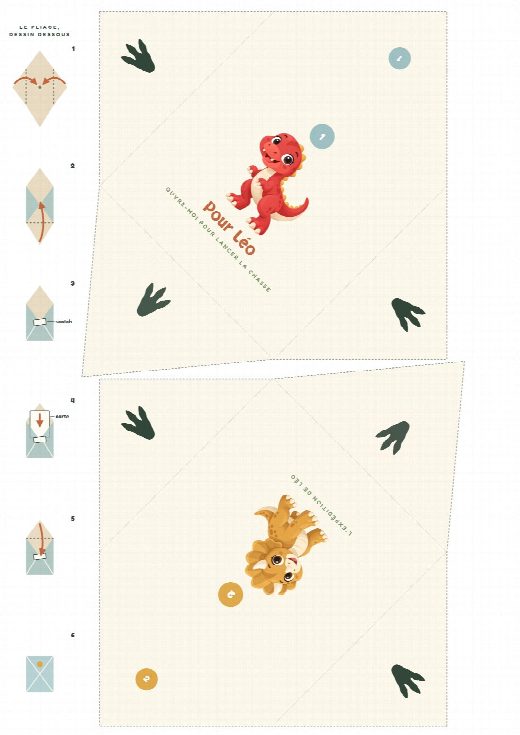 Enveloppes numérotées de la chasse au trésor dinosaures à imprimer et à plier, une carte-indice dans chacune