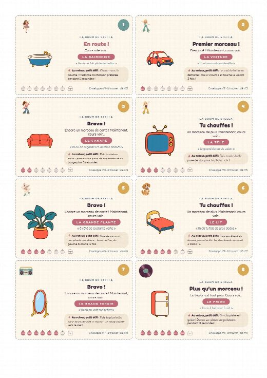 Chasse au trésor disco à imprimer pour un anniversaire, une carte illustrée par cachette