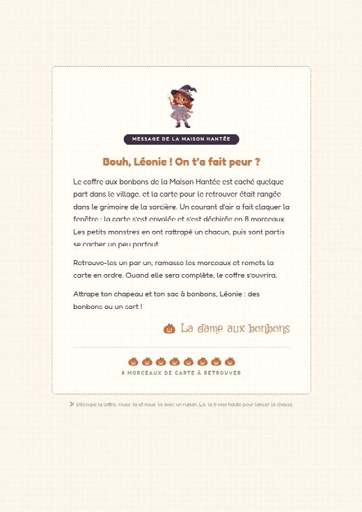Lettre d’ouverture de la chasse au trésor Halloween à imprimer, au prénom de l’enfant
