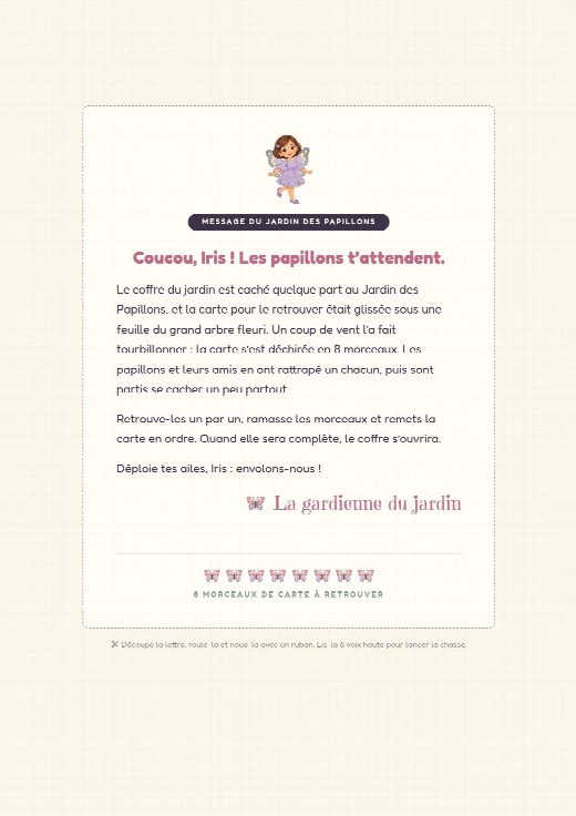 Lettre d’ouverture de la chasse au trésor papillon à imprimer, au prénom de l’enfant