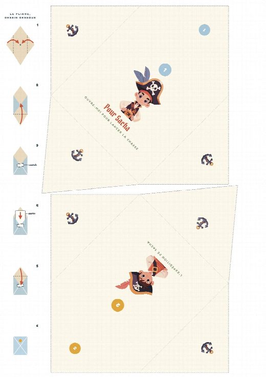 Enveloppes numérotées de la chasse au trésor pirates à imprimer et à plier, une carte-indice dans chacune
