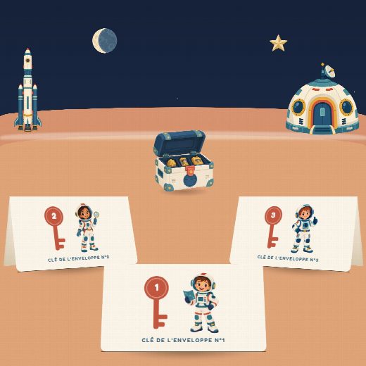 Clés de la chasse au trésor astronaute à découper et à plier : une figurine à cacher par étape, qui ouvre l’enveloppe suivante