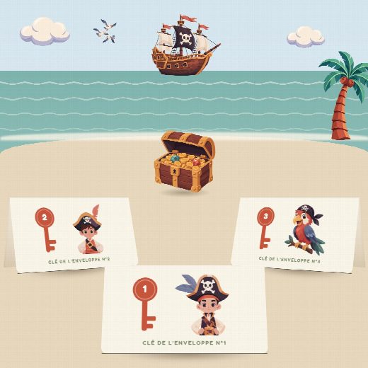 Clés de la chasse au trésor pirates à découper et à plier : une figurine à cacher par étape, qui ouvre l’enveloppe suivante