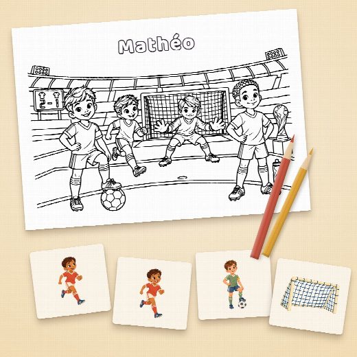 Coloriage football au prénom de l’enfant et cartes du jeu de memory à imprimer et à découper