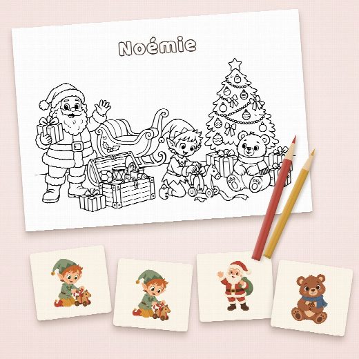 Coloriage Noël au prénom de l’enfant et cartes du jeu de memory à imprimer et à découper