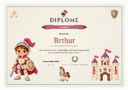 Diplôme d’anniversaire chevaliers à imprimer, au prénom de l’enfant, remis à la fin de la chasse au trésor