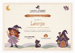 Diplôme d’anniversaire Halloween à imprimer, au prénom de l’enfant, remis à la fin de la chasse au trésor