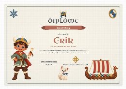 Diplôme d’anniversaire vikings à imprimer, au prénom de l’enfant, remis à la fin de la chasse au trésor