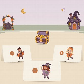 Figurines Halloween à découper et à plier : elles tiennent debout, une par cachette de la chasse au trésor