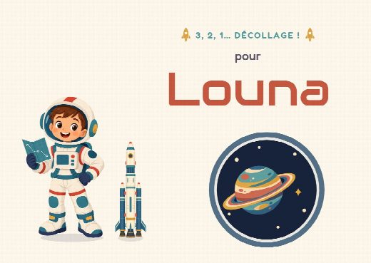 Invitation d’anniversaire astronaute à imprimer, personnalisée au prénom de l’invité(e)