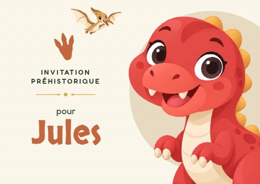 Invitation d’anniversaire dinosaures à imprimer, personnalisée au prénom de l’invité(e)