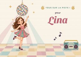 Invitation d’anniversaire disco à imprimer, personnalisée au prénom de l’invité(e)
