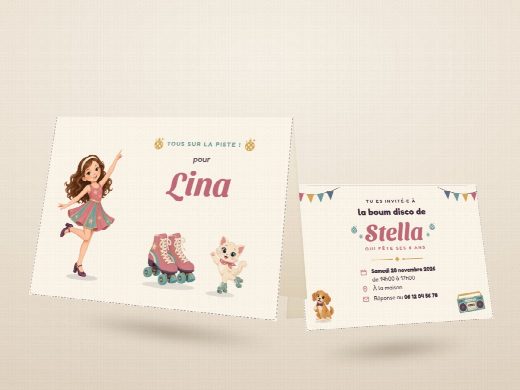 Carte d’invitation d’anniversaire disco découpée et pliée, imprimée recto verso