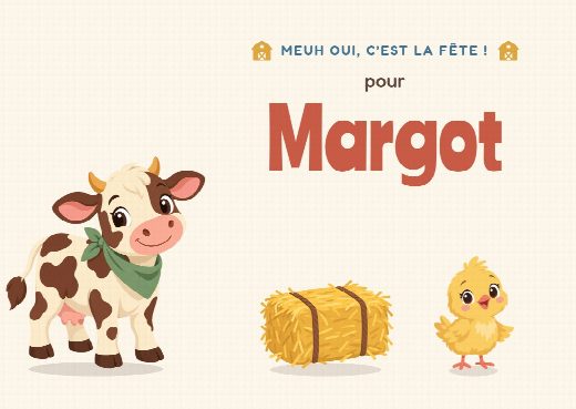 Invitation d’anniversaire ferme à imprimer, personnalisée au prénom de l’invité(e)