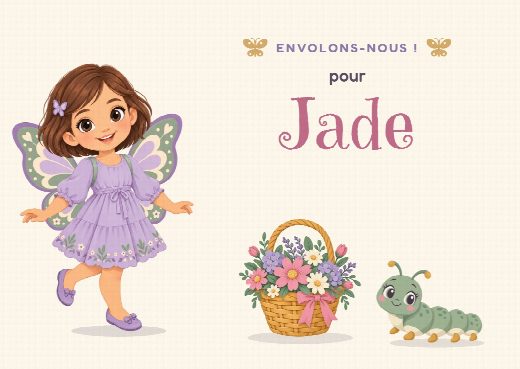 Invitation d’anniversaire papillon à imprimer, personnalisée au prénom de l’invité(e)