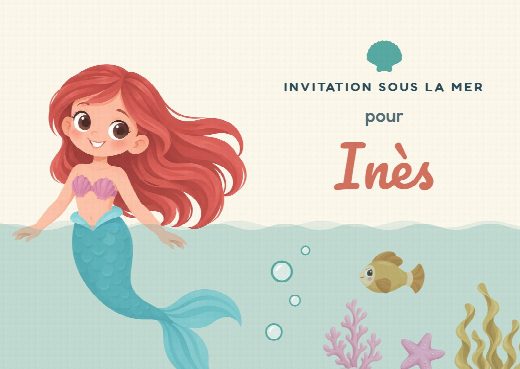 Invitation d’anniversaire sirènes à imprimer, personnalisée au prénom de l’invité(e)