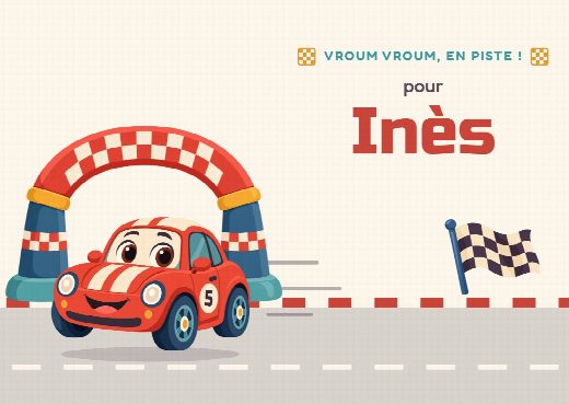 Invitation d’anniversaire voitures à imprimer, personnalisée au prénom de l’invité(e)