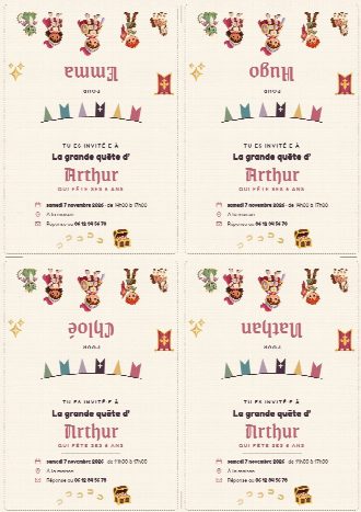Invitations d’anniversaire chevaliers à imprimer, au prénom de chaque invité(e)